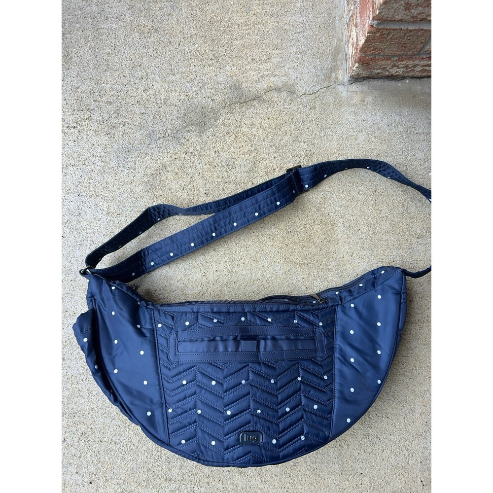Huge Lug‎ Boomerang Freestyle Sling Bag Navy Blue Polka dots Crossbody